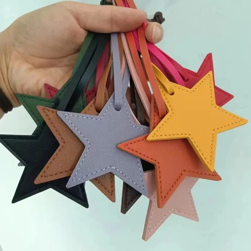 Y1UB Five Pointed Star Leather Pendant Keychain Stylish Key Rings Five-pointed Star Luggage Tag Purse Decoration for Ladies