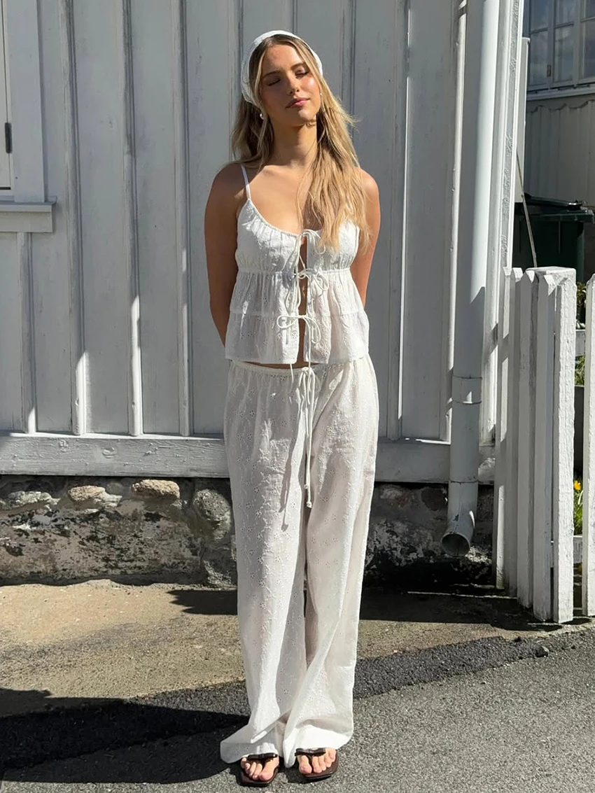 

Marthaqiqi хлопковый женский пижамный костюм на шнуровке, одежда для сна на тонких бретельках, ночная рубашка, топы на бретелях, ночная рубашка, брюки, повседневный комплект ночных рубашек