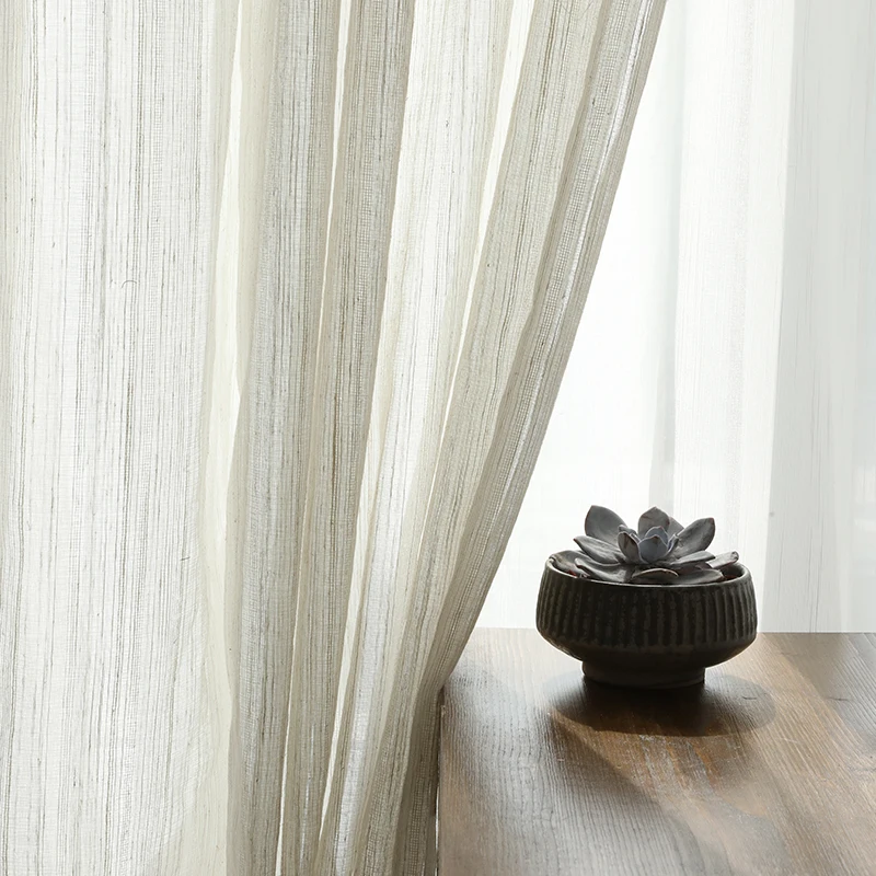 

Modern Japanese Style Soft Linen Tulle Curtains for Living Room Rural Flax Fabric Gauze Curtain for Bedroom Window Balcony Sheer