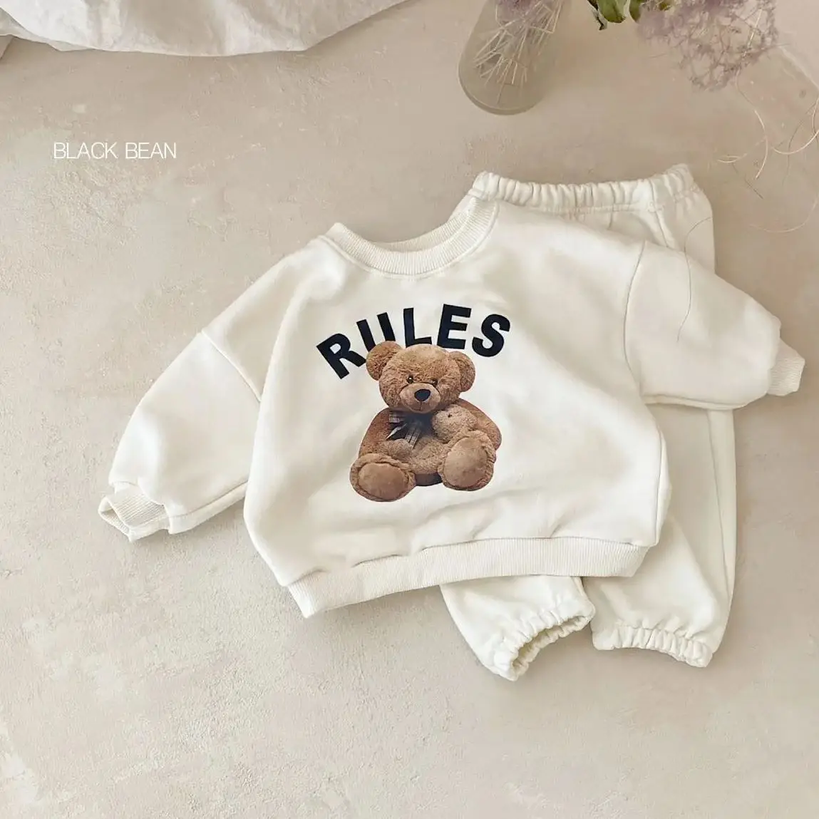 Baby Sets Cartoon Print Bear Pullover Top Long Sleeved Baby Clothes Set Boys Girls Fall Sweaters+Pants Sportswear 0-4Y Infant