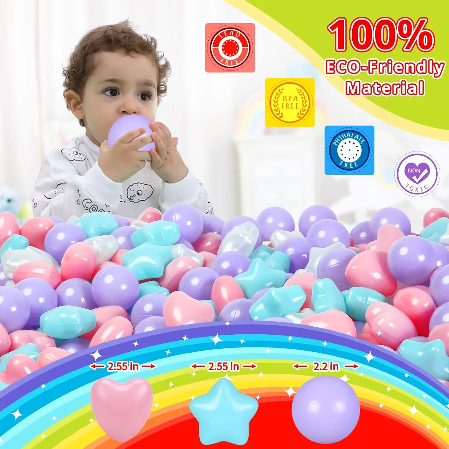 كرات حفرة الكرة للأطفال-50 قطعة على شكل نجمة مختلطة على شكل قلب مستديرة مقاومة للسحق كرات بلاستيكية للعب حفرة الكرة خالية من الفثالات غير سامة
