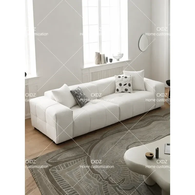 French Cream Style Pixel Sofa Cat Claw Fabric Living Room Small Unit Tofu Cube Design 3 4 Seater