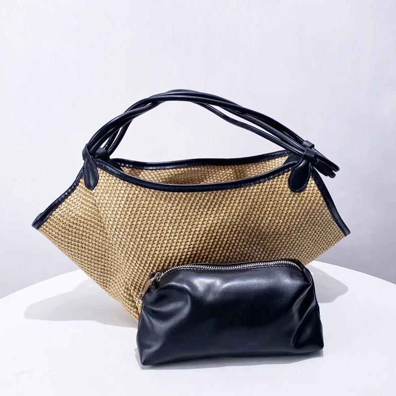 England Style Bucket Straw Bags For Women Luxury Designer Handbag And Purse 2024 New In Papyrus Woven With Inner Pocket Shoulder