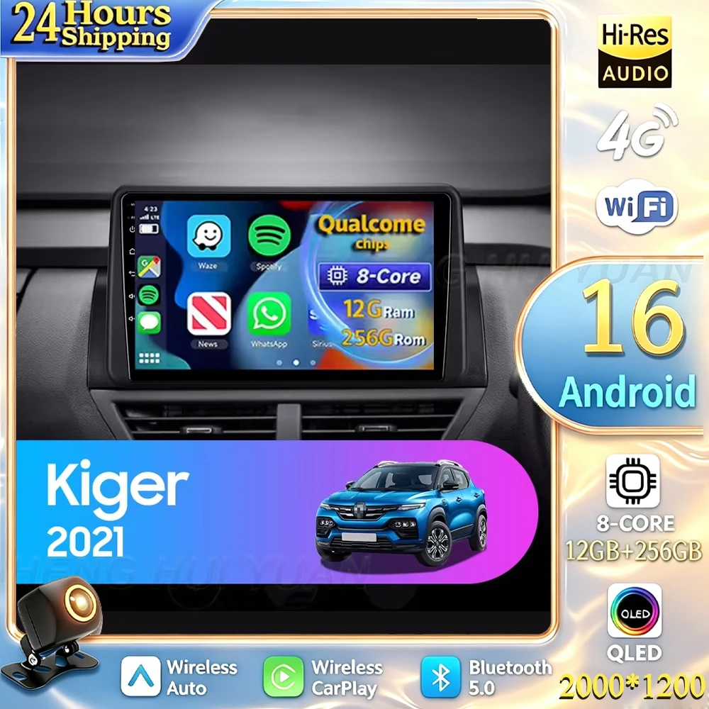 For Renault Kiger 2021 Android 16 Car Radio Multimedia Player Android Auto Carplay Head Unit Navigation GPS WIFI 4G RDS