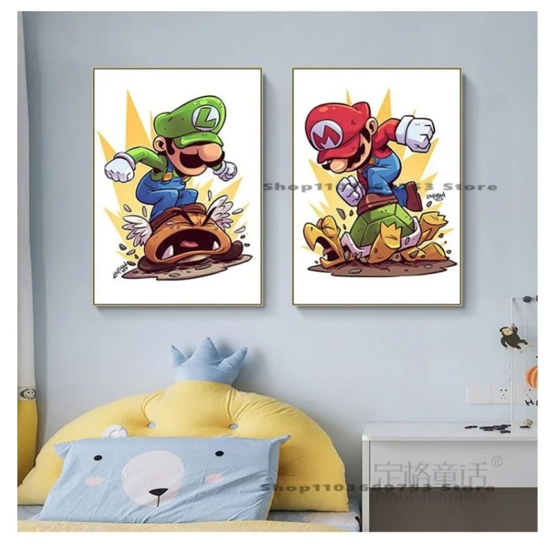Super Mario Bros Cartoon Decorative Canvas Painting Room Restaurant Entrance Mural HD Print Poster Bedroom Bedside Wall Sticker