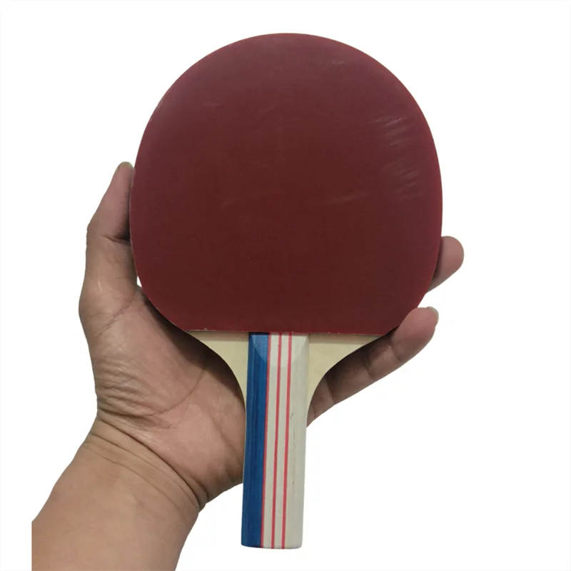 5-lagiges Tischtennisschläger-Blatt aus Massivholz in Palmgröße / Tischtennisschläger mit kleinem Griff und doppelseitigem Noppen-Gummi – Detail 9