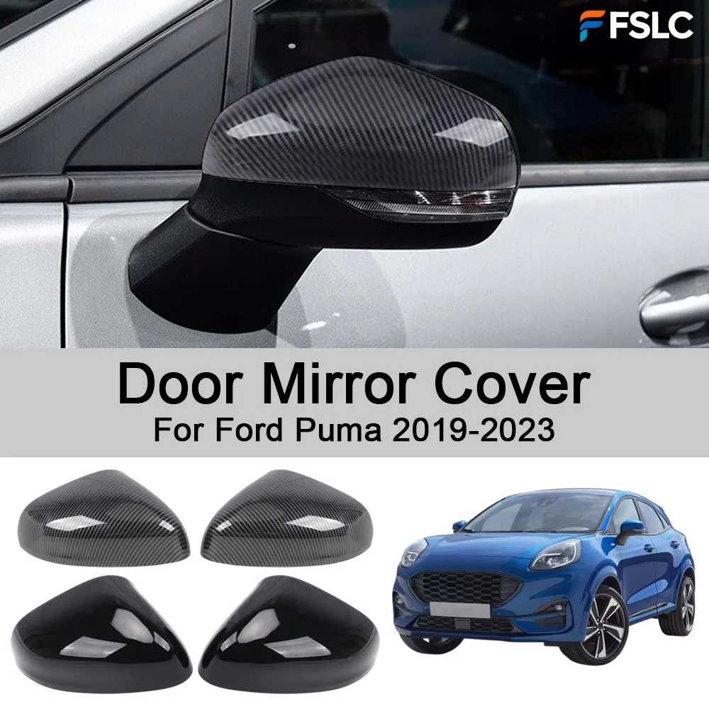 

Накладки на зеркала заднего вида для Ford Puma 2019-2023, глянцевые черные, из углеродного волокна, для стайлинга автомобиля