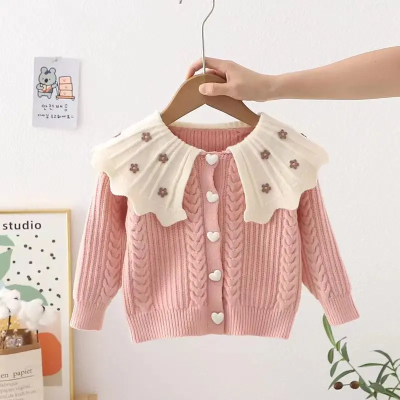 Kids Girls Spring and Autumn Cardigan Sweater 2023 New Fashionable Baby Knitted Top Autumn Children\'s Clothing Children\'s Coat