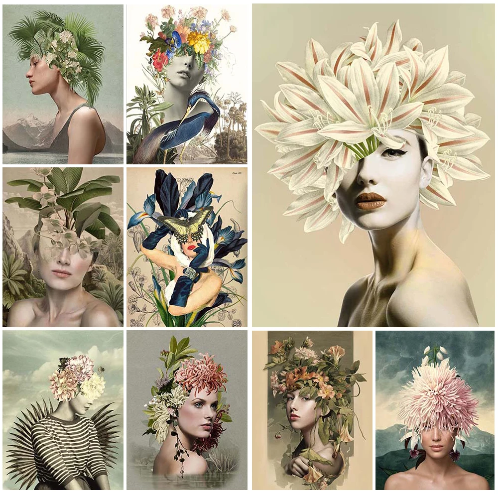 

Lily Flower Woman Girls Portrait Abstract Posters Wall Art Canvas Painting Home Decor Wall Pictures For Living Room Unframed