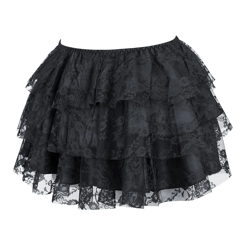 Lolita Sexy Layered Mesh Tulle Lace Mini Gothic Skirts Women Summer Short Skirt Showgirl Party Dance Tutu Skirt Plus Size S-6XL