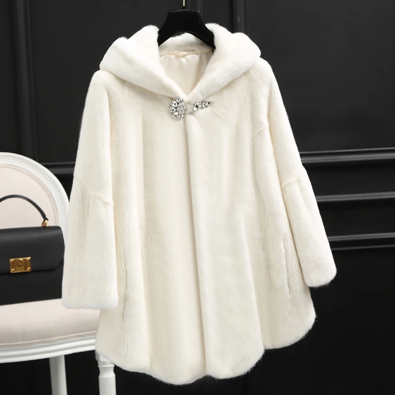 

coat Real natural Mink fur 2023 women's clothing outerwear jacket coats winter new short hooded