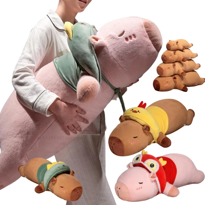Creative Capybara Long Wear Hat Throw Pillow Plush Toys Wear Hat Chicken Dinosaur   Soft Stuffed Animals Dolls Birthday Gifts