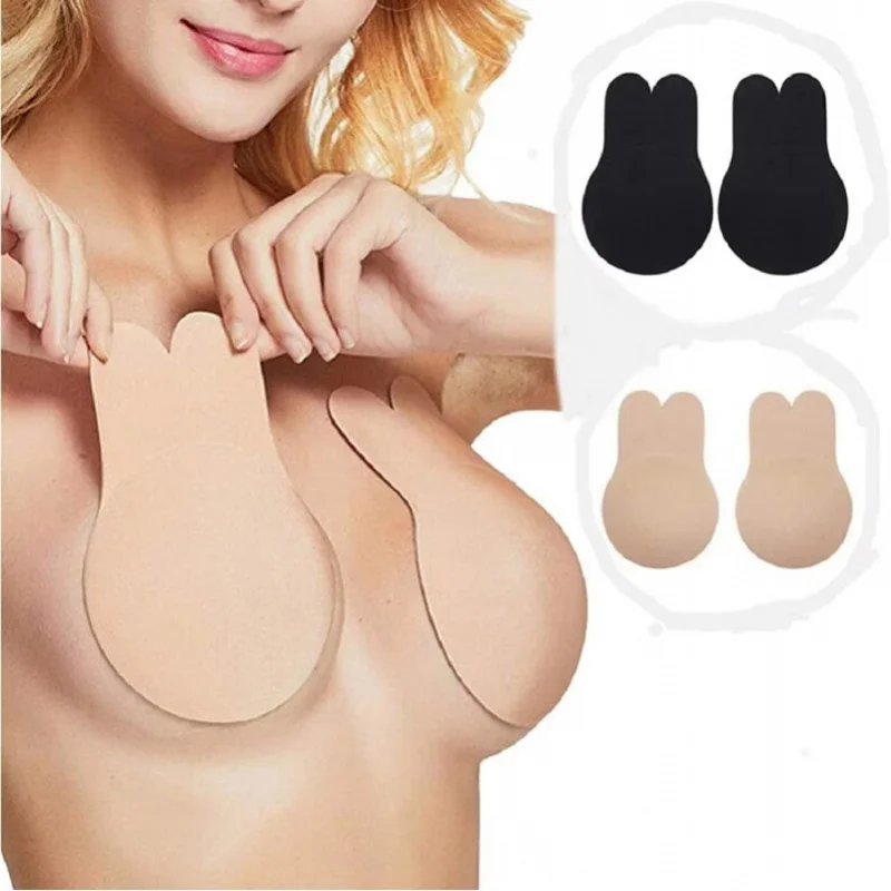 1/2 pairs push up bras self adhesive silicone strapless invisible bra reusable sticky breast lift tape rabbit nipple cover bra