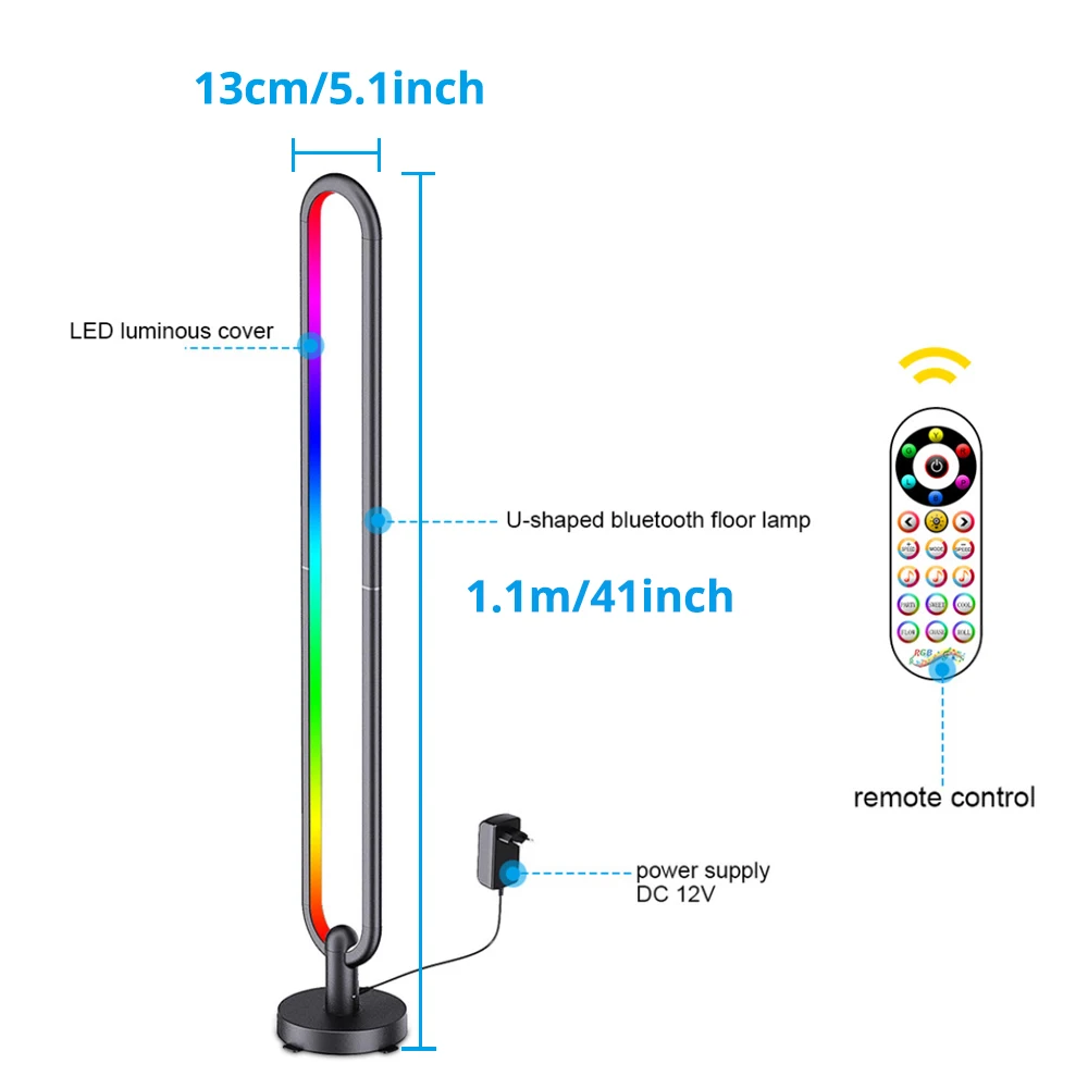

RGB U-Shape LED Floor Lamp Smart Home Decorative Atmospheric Corner Standing Light Remote and APP Control 100-240V