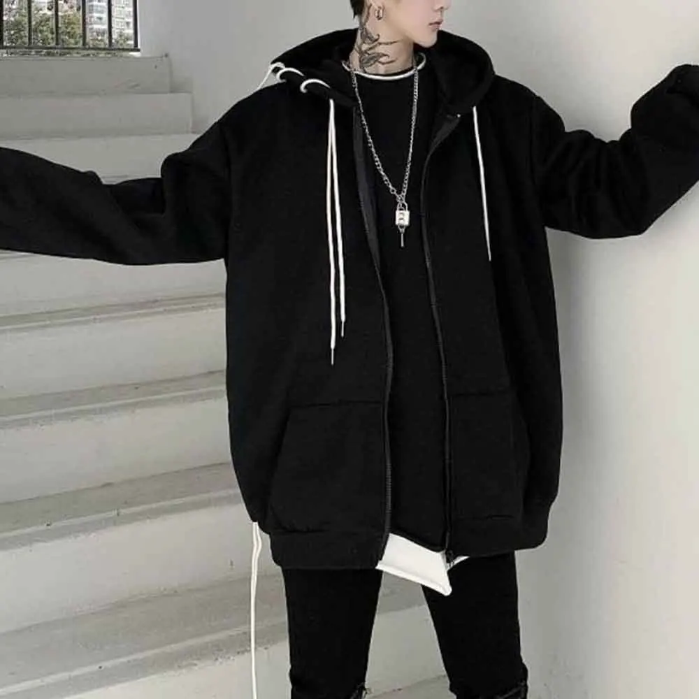 Mens Autumn Jacket Y2k Drawstring Casual Hooded Jacket Streetwear Fashion Versatile Blended Fabric Top Men'S Clothing 2025 New
