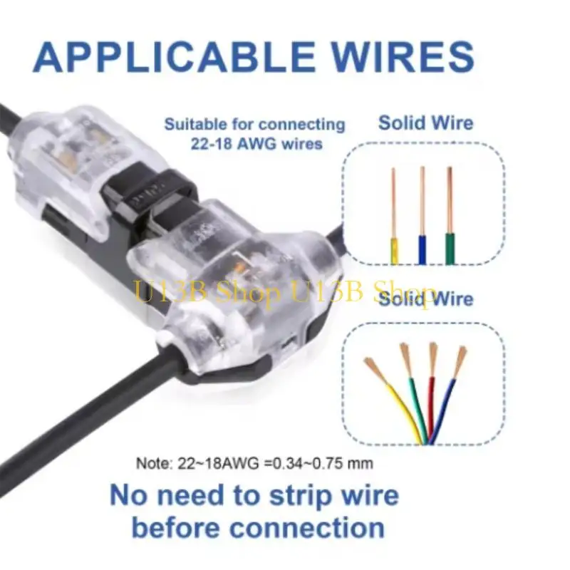 U13B 10Pcs Low Voltages Wire Connectors Solderless No Wire Stripping 2 Way 1 Pin Small