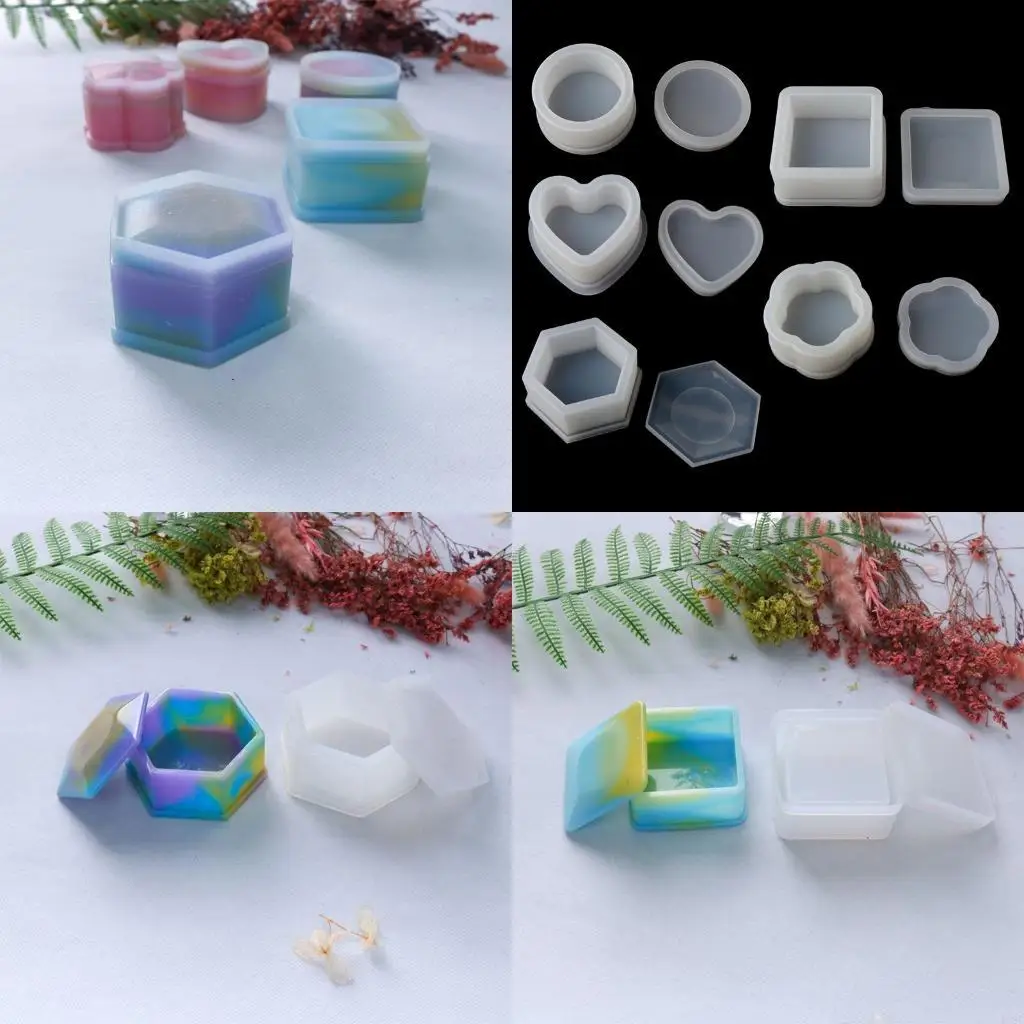 195C 5Pieces Silicone Resin Mold Hexagon Storage Box Mold Square Epoxy Molds for DIY
