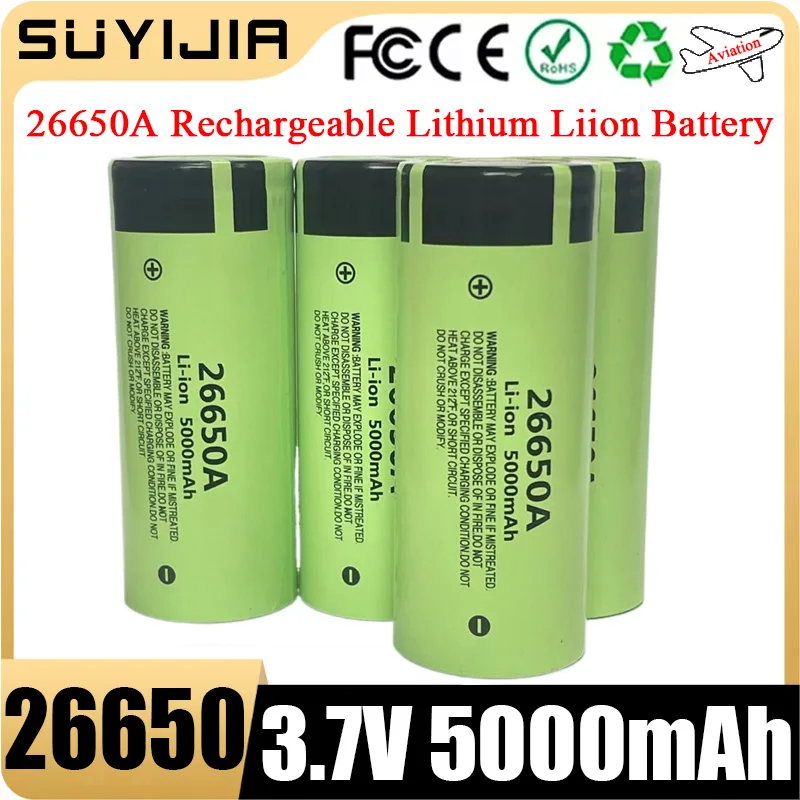 SUYIJIA New 26650A 3.7V 5000mAh High Capacity 26650 Lii-50A Power Tool Flashlight Power Bank Lithium Ion Rechargeable Battery