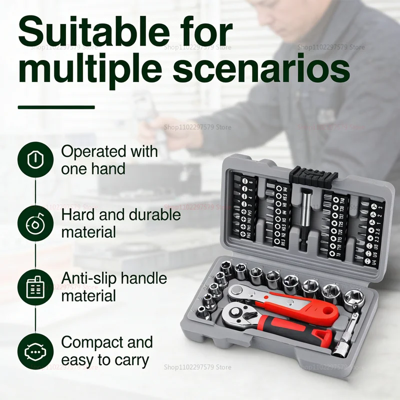 

Набор инструментов для ремонта автомобилей и домашнего использования: 48 предметов, включая трещоточный ключ, набор торцевых головок, регулируемый ключ, набор отверточных бит, для проектов DIY