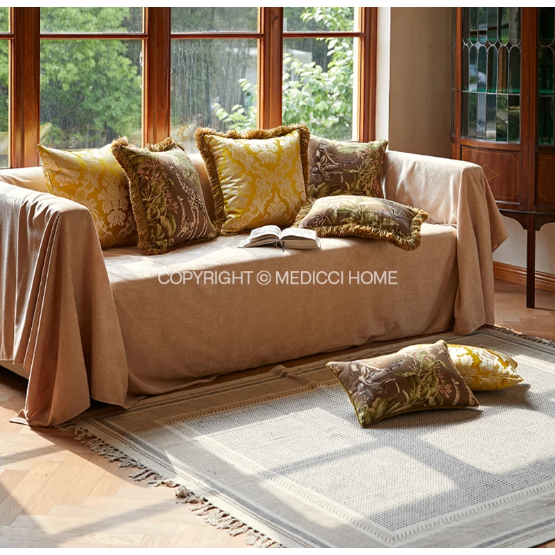 Medicci Home Persian Classic Damask Floral Jacquard Lumbar Pillow Cover Luxe Silk Satin Fringed Cushion Case 30X50 Bright Yellow