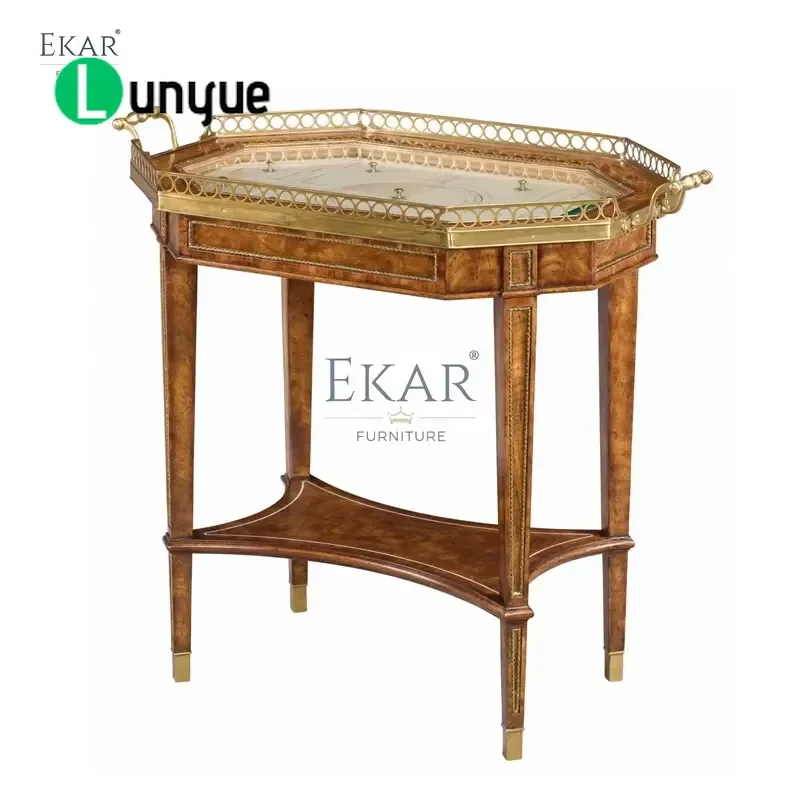 Solid Wood Octagonal Coffee Table with Metal Decoration Unique Design Modern Style for Living Room Home Furniture Decor