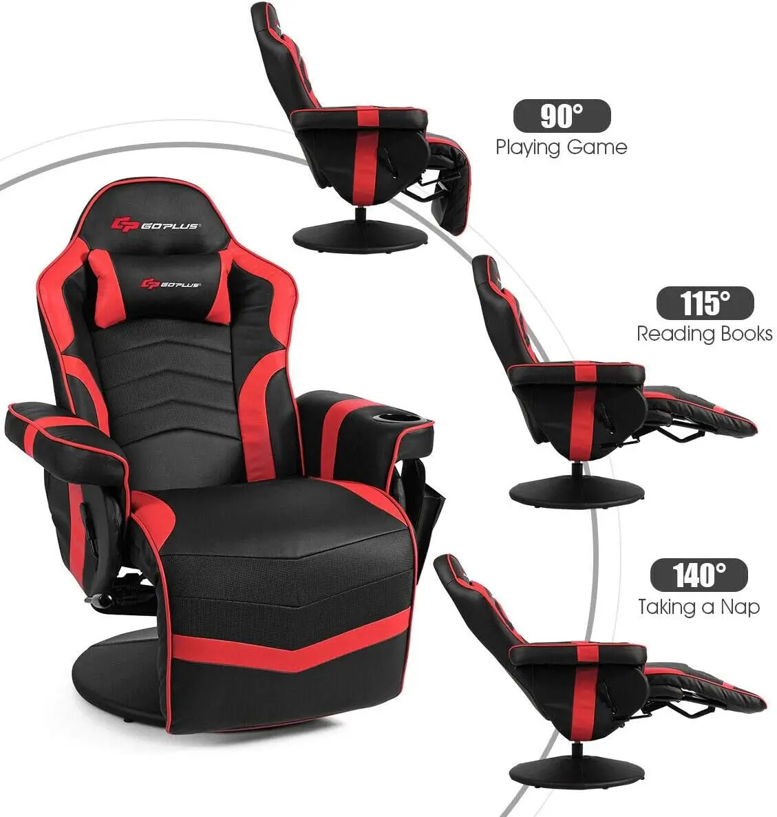 RacingStyleGamingReclinerw/verstelbare rugleuning en voetsteun, ergonomische hoge rugleuningPULeather computerbureaustoel Draaibare gamestoel