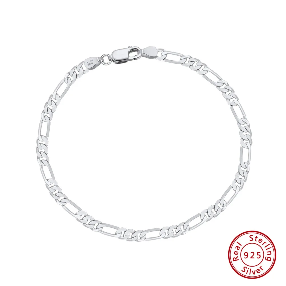 925 Sterling Silver 4mm /6mm Fashion Figaro ChainBracelet for Men Cuban Chain Trendy Jewelry Gifts for Parties