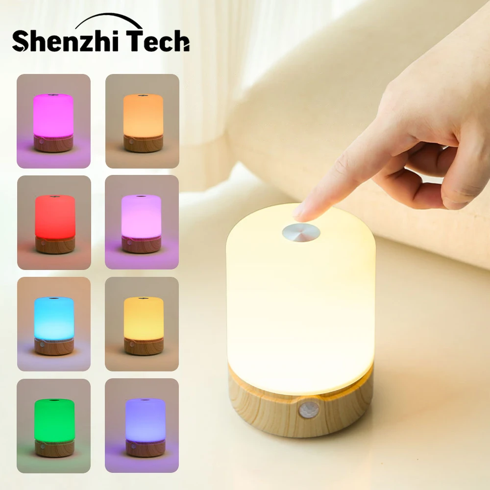 مصباح LED مستشعر حركة ليلي ، تحكم باللمس ، مصباح طاولة ، USB قابل لإعادة الشحن ، بجانب أضواء للحمام وغرفة النوم والمكتب والتخييم #1