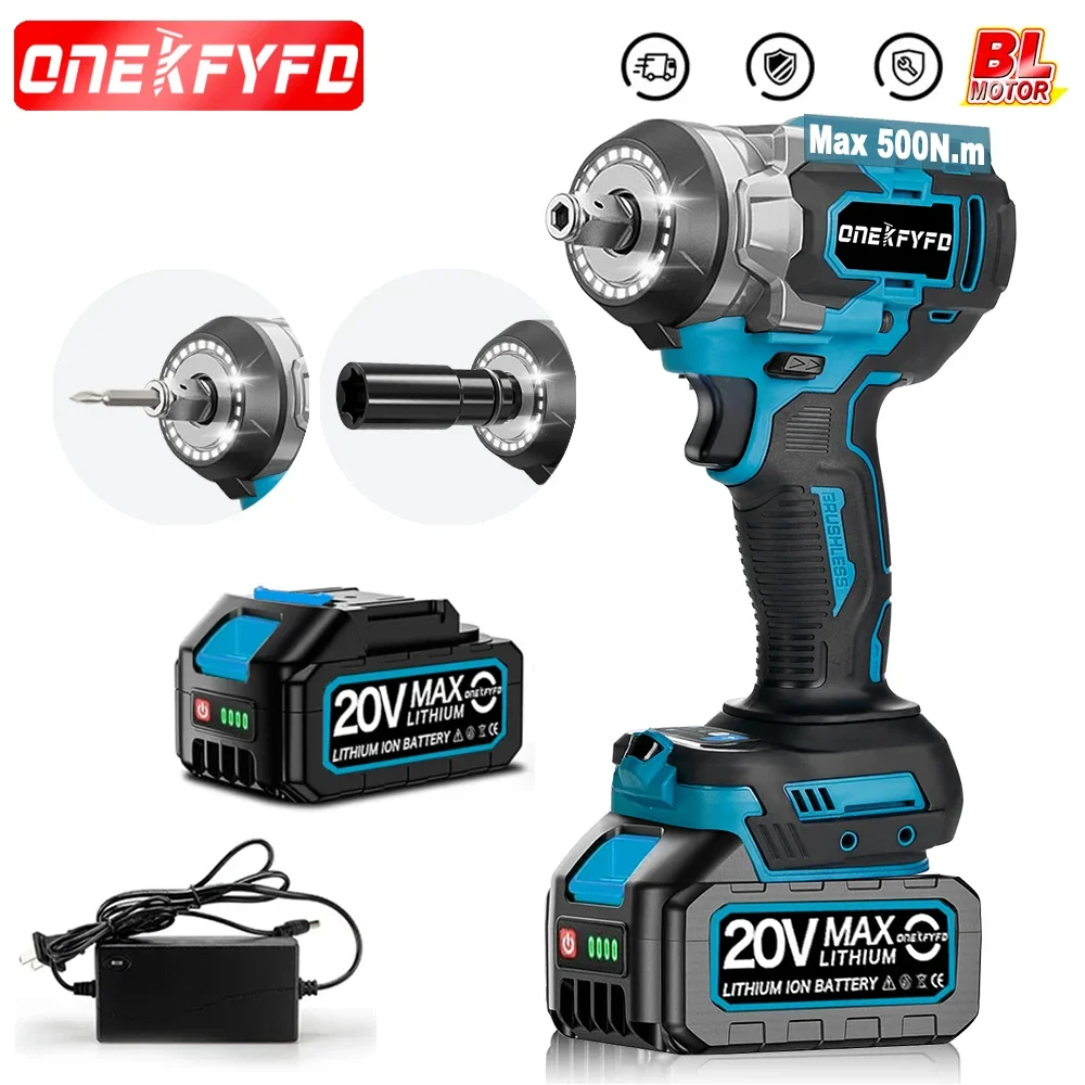 500N.M Torque Brushless Electric Impact Wrench 1/2'' Cordless Screwdriver Lithium-Ion Battery Power Tools for Makita 18V Battery