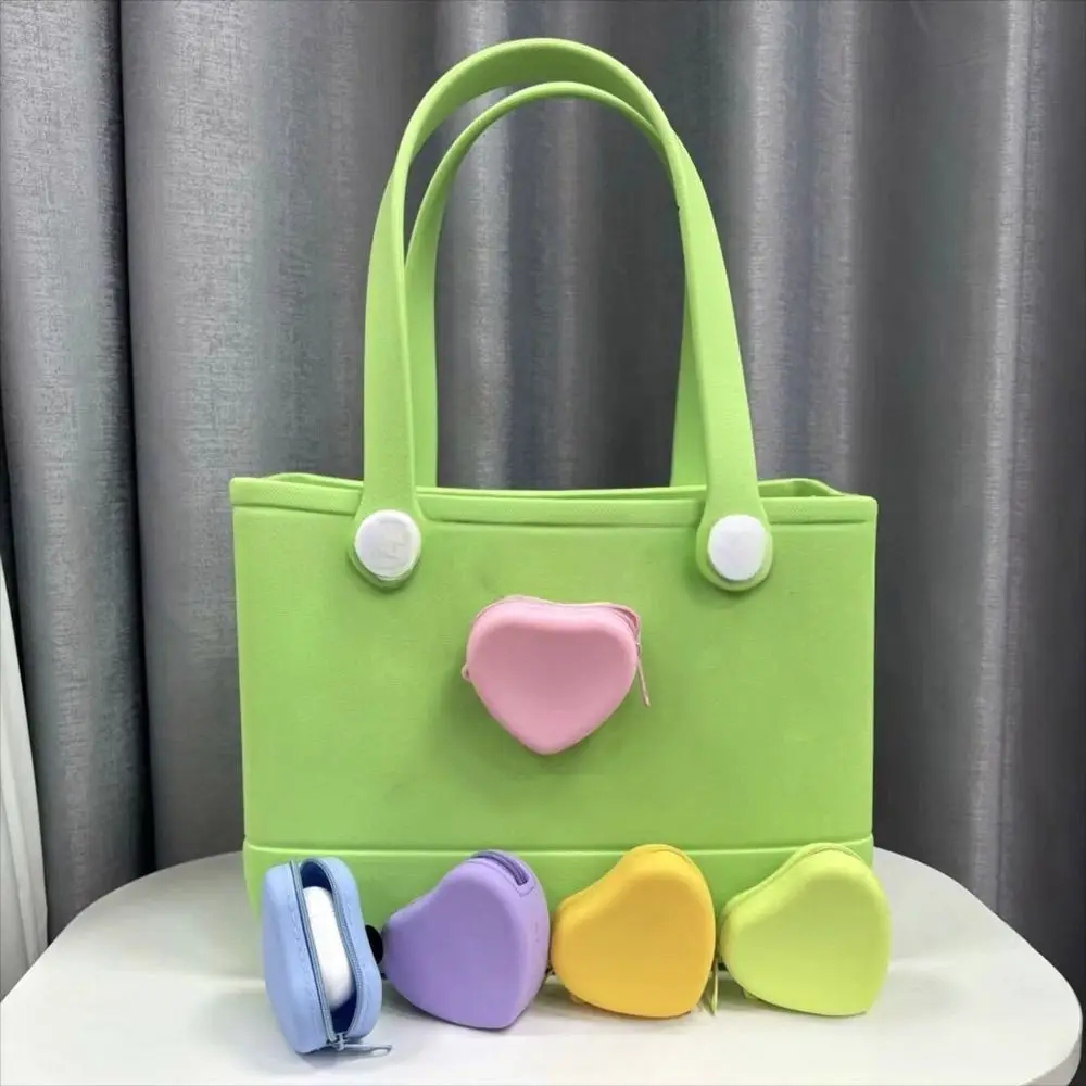 

Mini Silicone Earphone Pouch Heart Shape Candy Color Key Bag Waterproof Beach Bag Pendant for Bogg Bag Accessories
