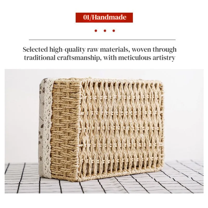 Country Style Rattan Storage Basket Durable Hand Woven Household Organizer Basket Multi-purpose Sundries Sorting Container