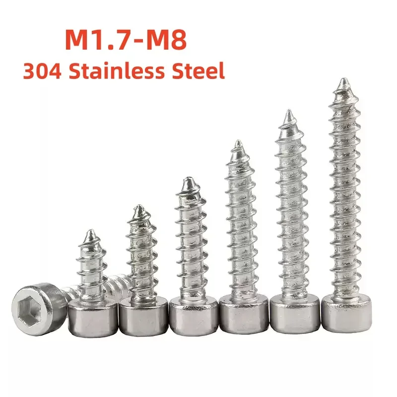 스테인리스 스틸 육각 소켓 알렌 컵 헤드 셀프 태핑 나무 나사 볼트, M1.7 M2 M2.3 M2.5 M3 M3.5 M4 M5 M6 M8 304