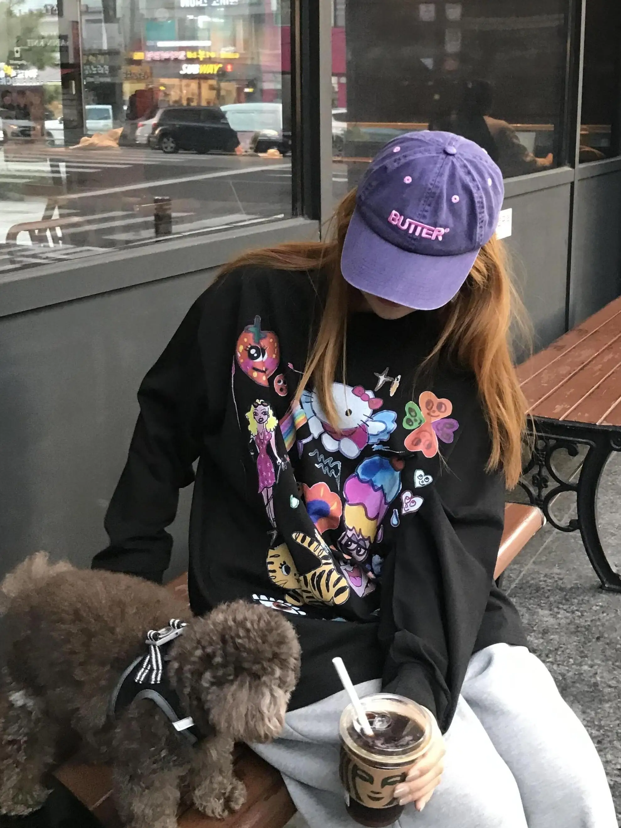 Zestaw Ins fiti Anti-Aging Print Casual Versatile Loose Pure Cotton round Ne Autumn Winter Base Long Sve Women's T-irt