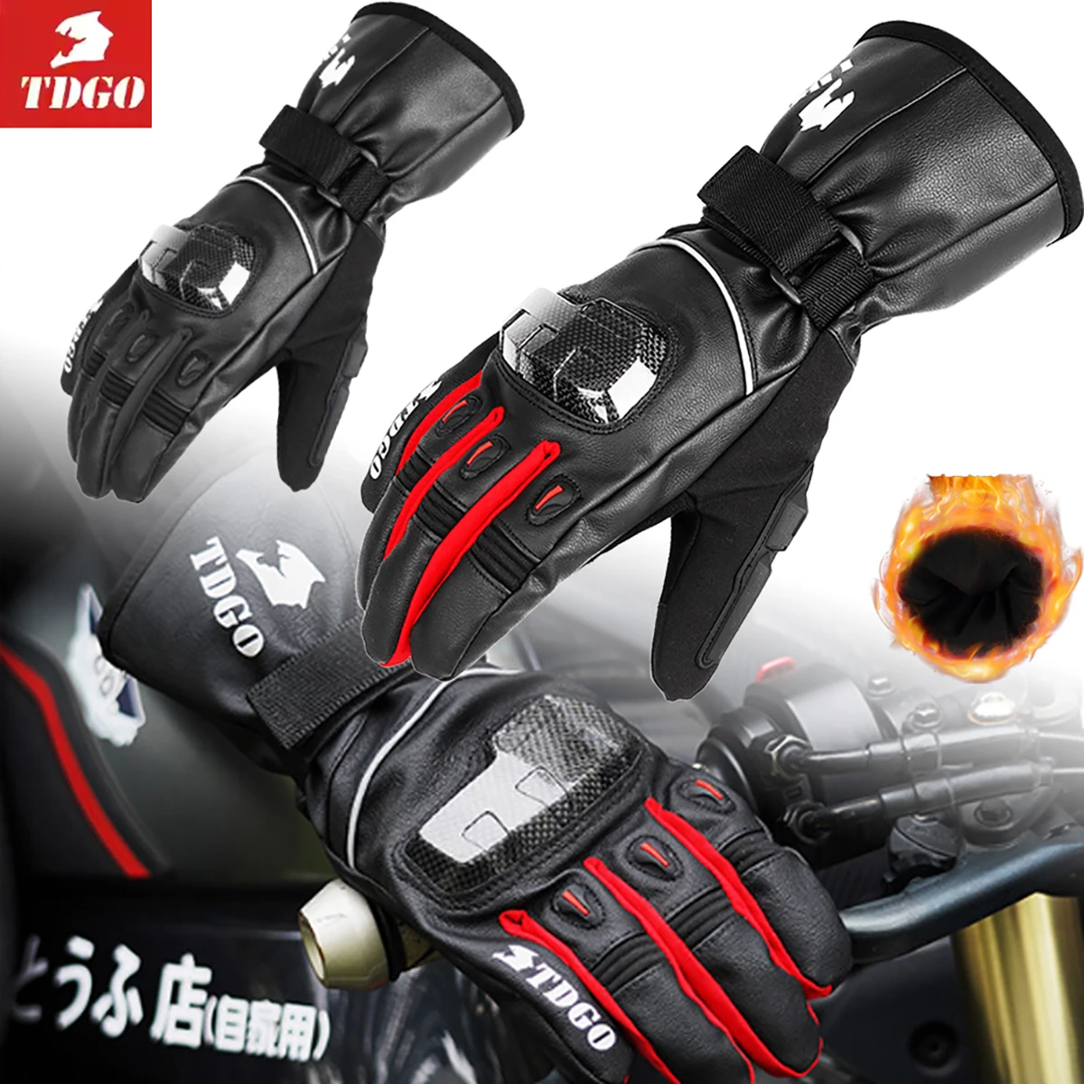 Winter Motorcycle Gloves Warm Security Protection Windproof Motocross Mittens Touch Screen Men's PU Leather Motorbike Glove