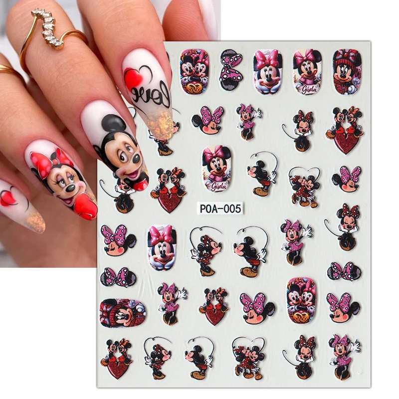 1 PCS การ์ตูนดิสนีย์สติกเกอร์เล็บน่ารัก Mickey Minnie Snow White Stitch Donald เป็ดพลูโตตกแต่งเล็บ