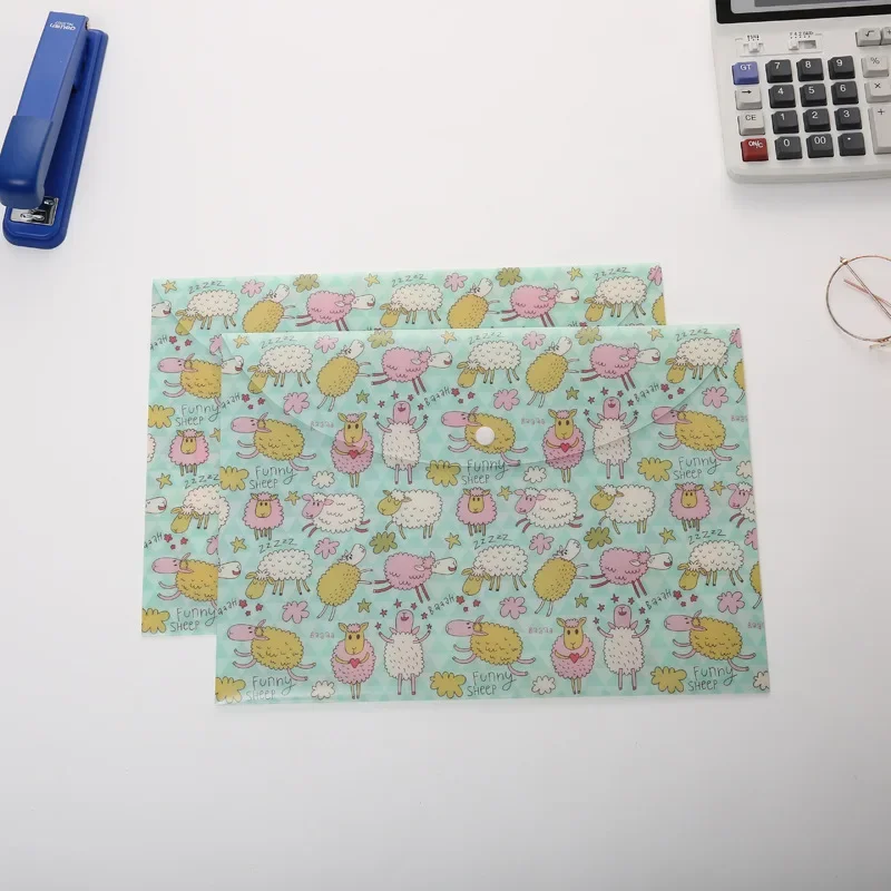 1pc A4 Cute Cartoon Animal Button File Folder PP Waterproof Student Exam Paper Document Organizer School Office Accessories