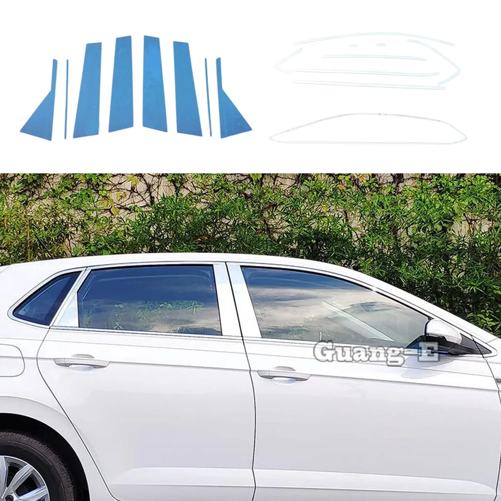 

For Volkswagen VW Polo Hatchback 2019 2020 2021 2022 Car Stainless Steel Garnish Pillar Window Middle Strip Trim Frame Hood