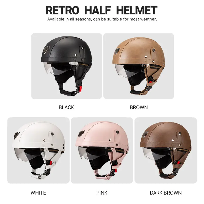 DOT Certification Retro White Motorcycle Helmet Four Seasons Vintage Casco Moto Helmets German Classic Open Face Helmet Scooter