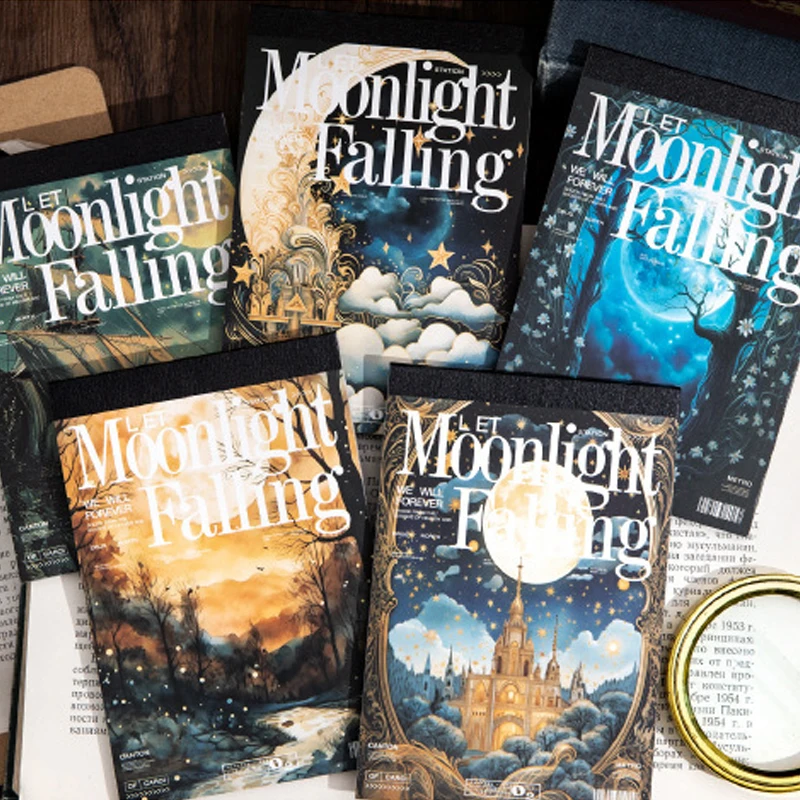 Mr.Paper 5 Packs Moon Theme Journal Cards, Vintage Aesthetic Background Paper for Scrapbooking DIY & Journaling Decor