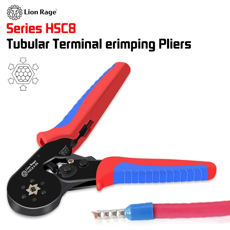 Ferrule Terminal Pliers HSC8 6-6A F for Repairing Circuit Self-Adjusting Hexagonal Wire Crimping Pliers 0.25-6mm ² (AWG24-10)