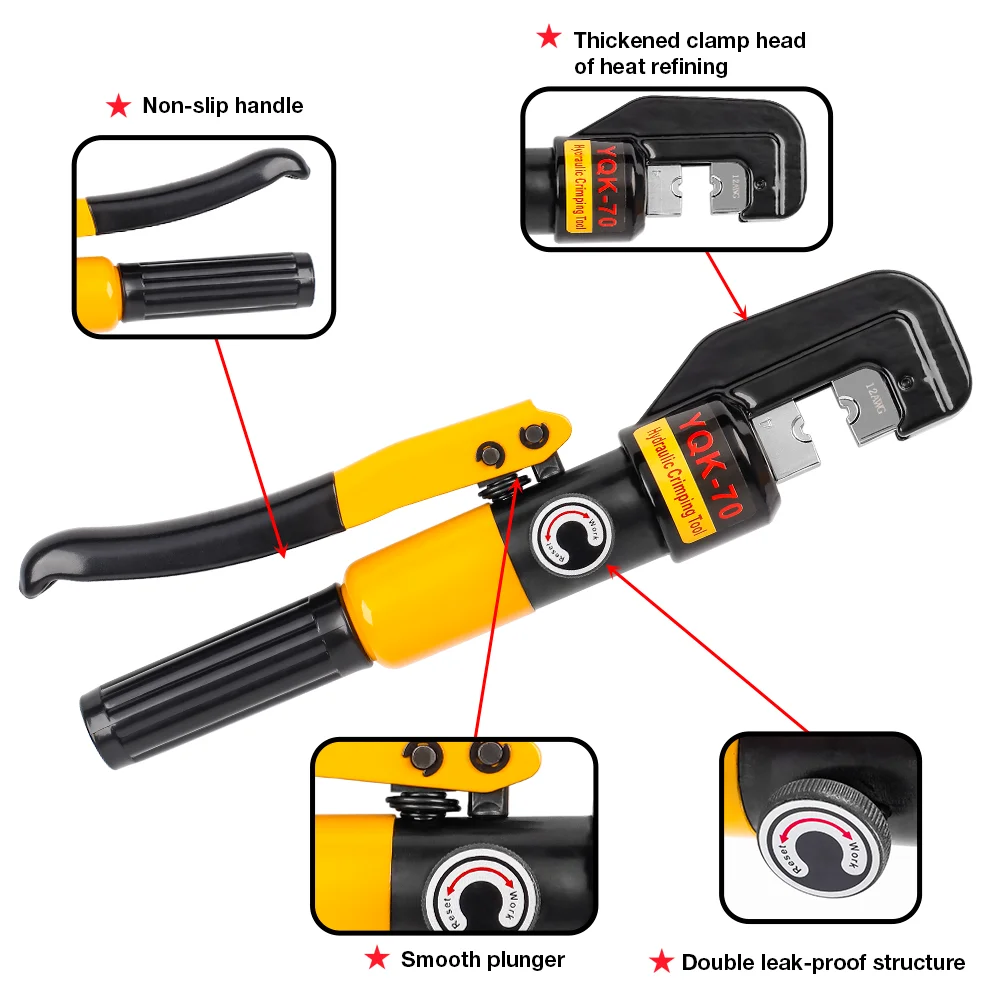 Hydraulic Cable Lug Crimper Pressure 10 T Electrical Terminal Cable Wire Tool Kit with 4/6/8/10/16/25/35/50/70mm² Die & Scissor