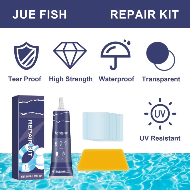 

Waterproof Pool Liners Repair Set with Liquid Repair Adhesive, Scraper, and Clear Stickers, 50ml