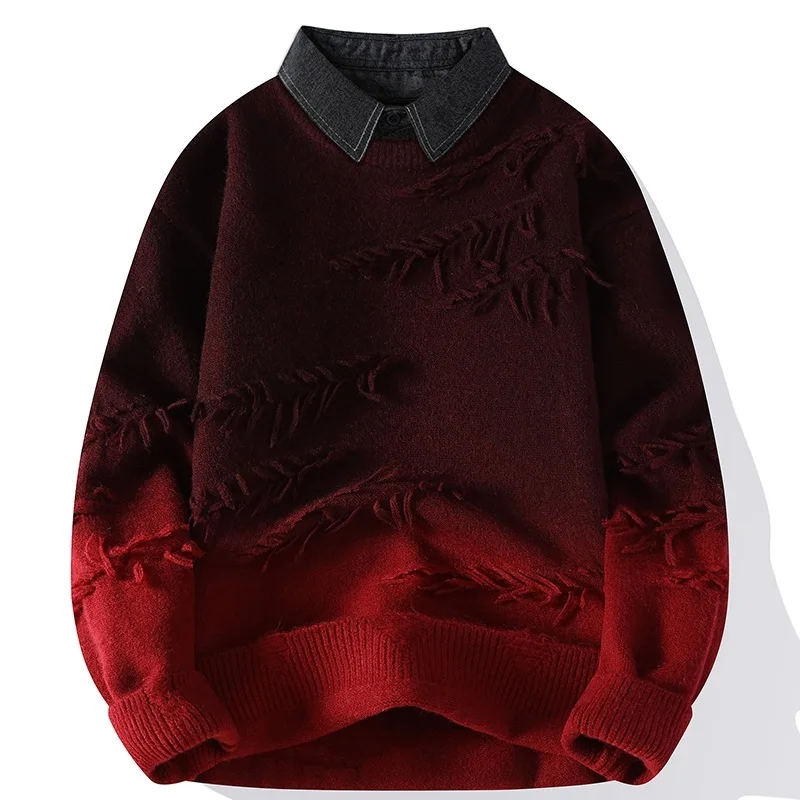 Men's Casual Knitted irt Collar Sweater Autumn Winter New Sle Basic Layering Top Loose Fit Long Sve Fiber Blend