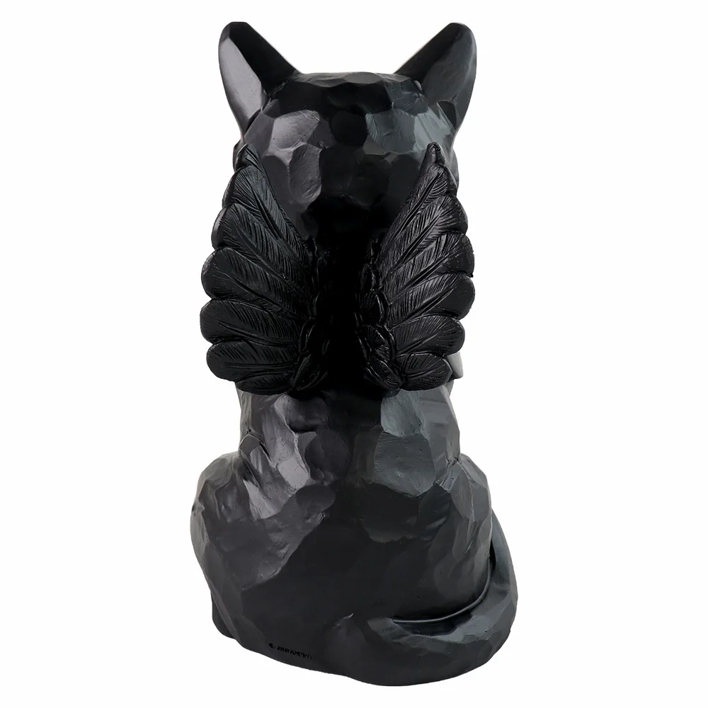 Personalized Black Cat Angel Memorial Garden Statue With Cat Cremation Urn Features- 7.4inch(H)