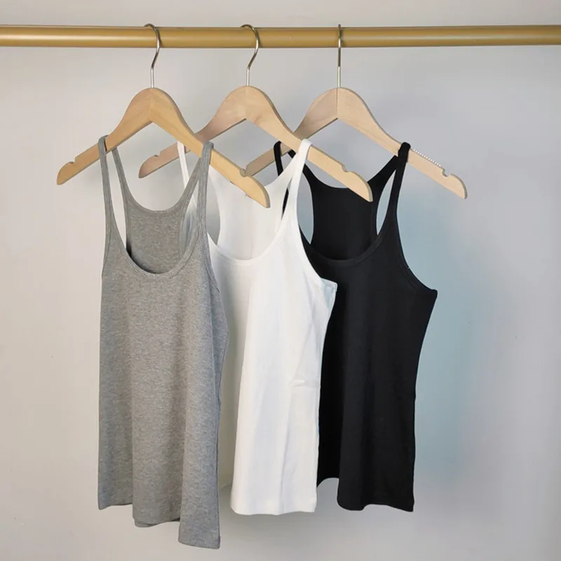 Crop Tops Women 2023 Minimalist Design Organic Striped Cotton Camisole Slim Fit Stretch U Neck Top Vest Sleeveless Female