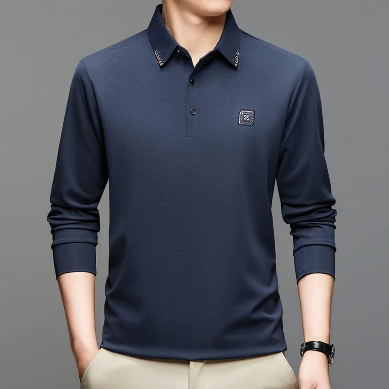 

Original Brand Men's Polo Shirt Lapel Long Sleeve T-Shirt Autumn New Plaid Print Simple Breathable Fashion Business Menswear Top