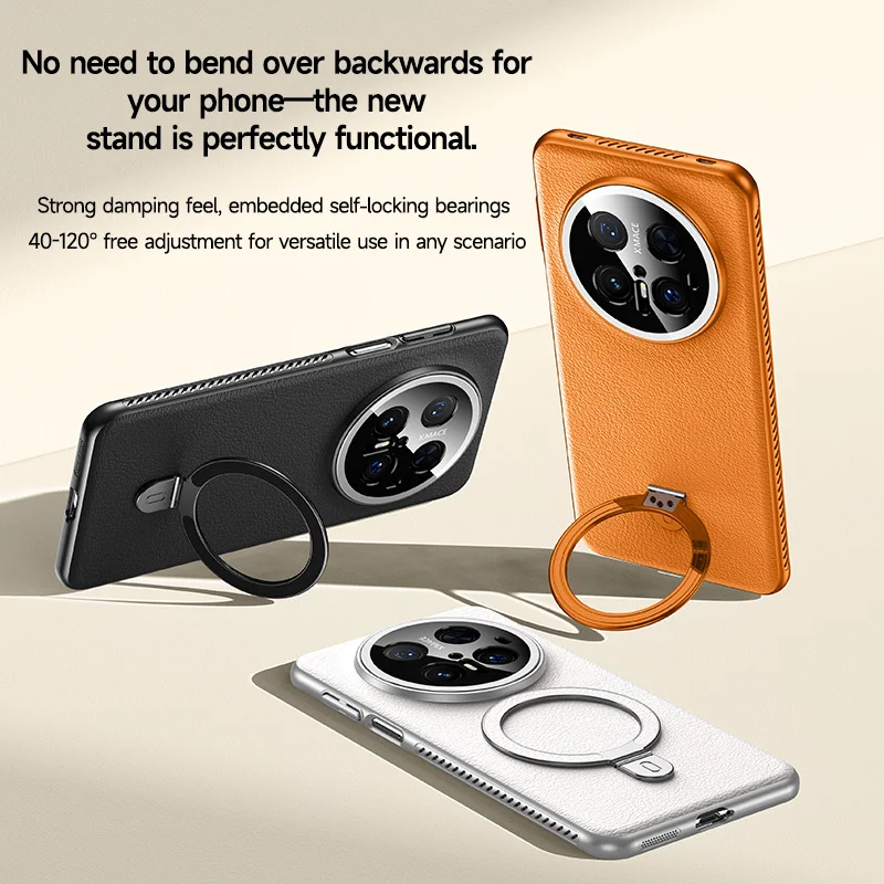 

360 Rotatable Metal Stand Case For Huawei Mate 60 70 Pro+ Plus Heat Disspation Vegan Leather Cover Eco-Friendly Shell