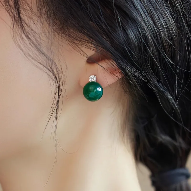 Minar Luxury Green Color Jade Natural Stone CZ Cubic Zirconia Drop Earrings for Women Copper Wholesale Office Career Jewelry