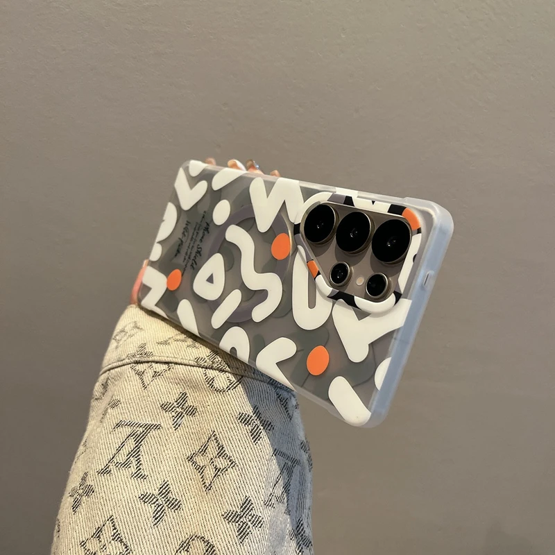 

INS Geometric Graffiti MagSafe Phone Case for Samsung Galaxy S25Ultra S25 Ultra Magnetic Wireless Charging Matte Hard PC Cover