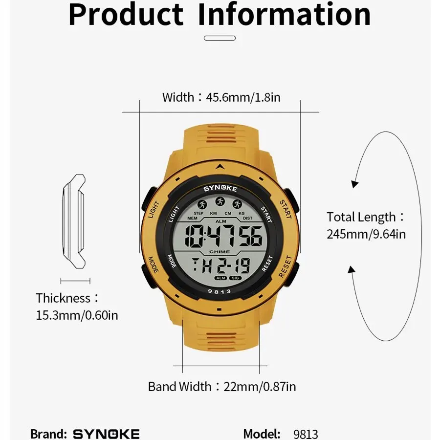 SYNOKE hombres deportes al aire libre multifuncional impermeable pantalla grande LED luminoso Digital para hombres reloj de silicona de moda